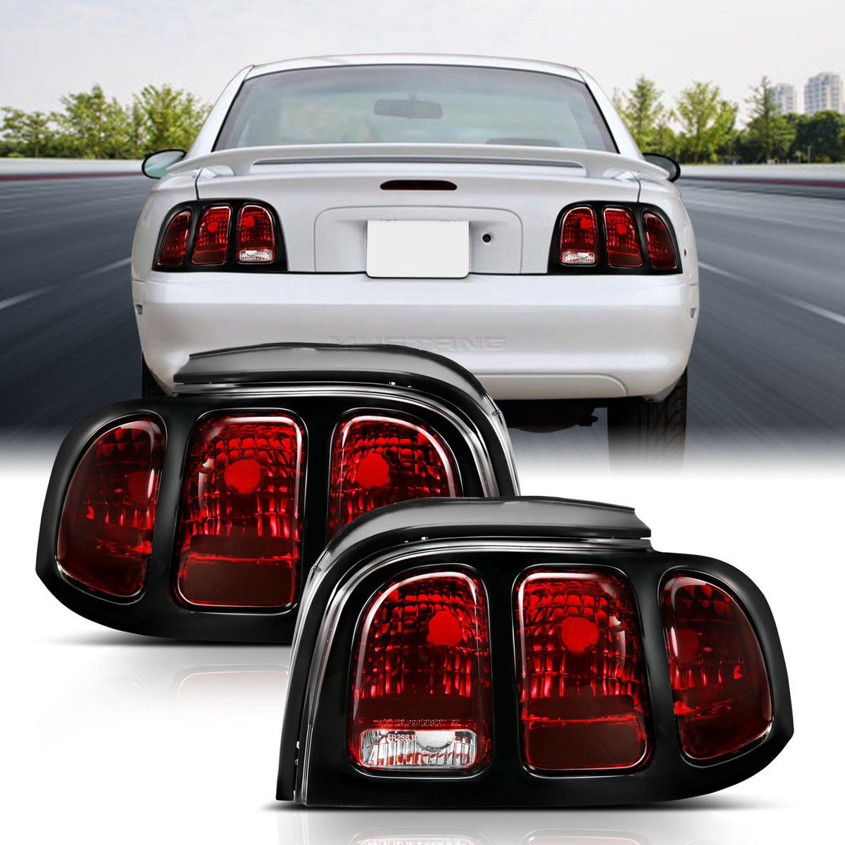 ANZO 1994-1998 Ford Mustang Taillight Dark Red Lens (OE Style) - 321350 for 1994-1998 Ford Mustang - front view