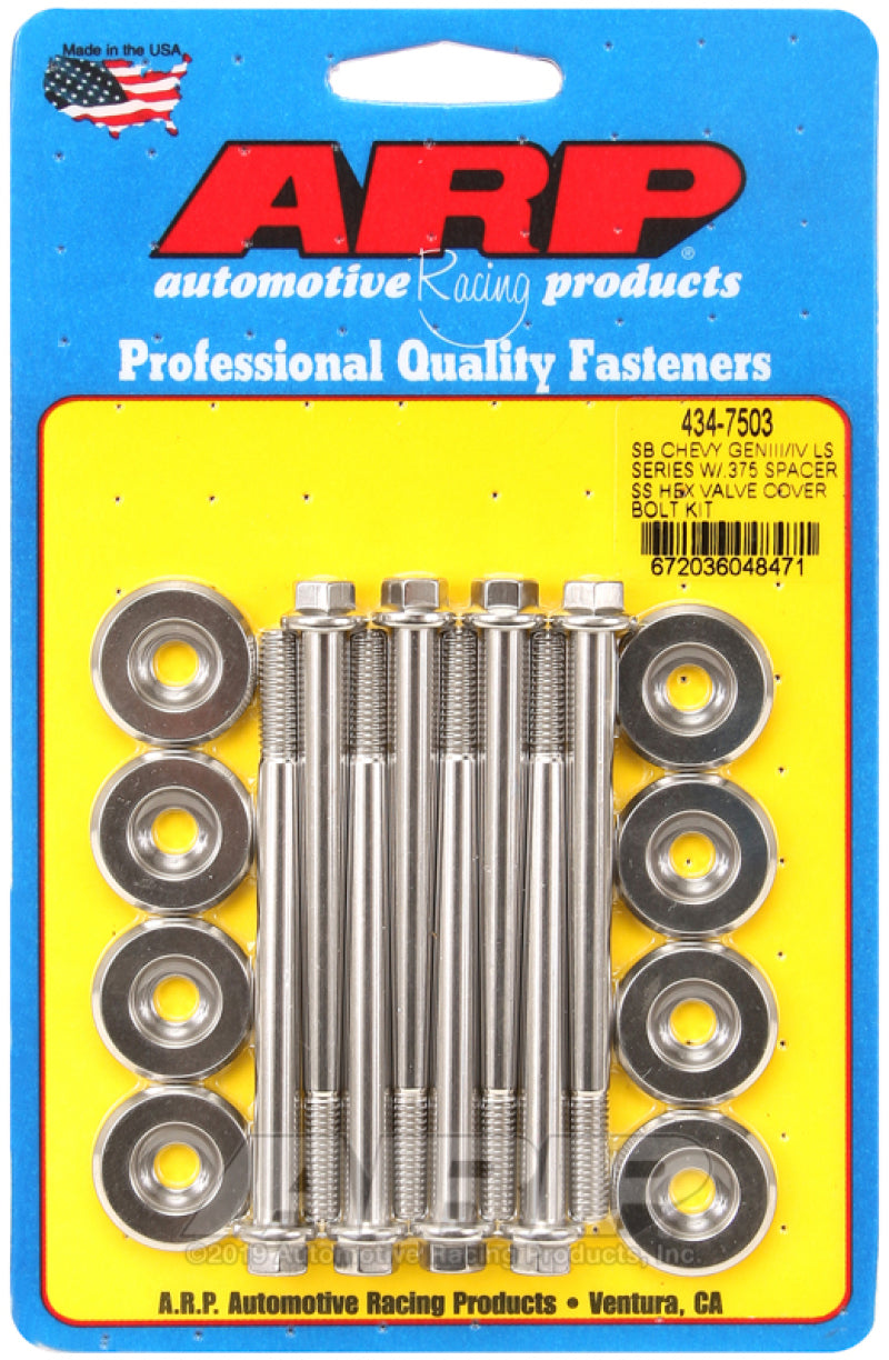 ARP SB Chevrolet Gen III/IV LS Series w/ 0.375 Spacer SS Hex Valve Cover Bolt Kit - 434-7503