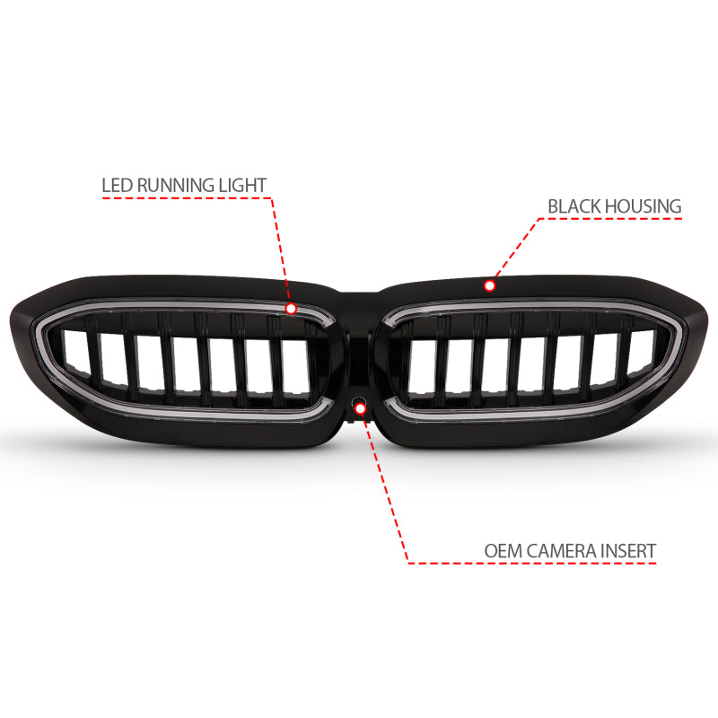 Anzo 19-22 BMW 3 Series Black Housing Full LED Front Grille w/ Initiation &amp; Running Light - 901027