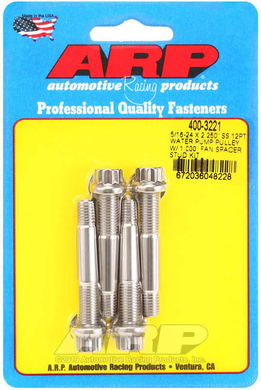 ARP 5/16-24 x 2.250 SS 12pt Water Pump Pulley w/1.000in Fan Spacer Stud Kit - 400-3221