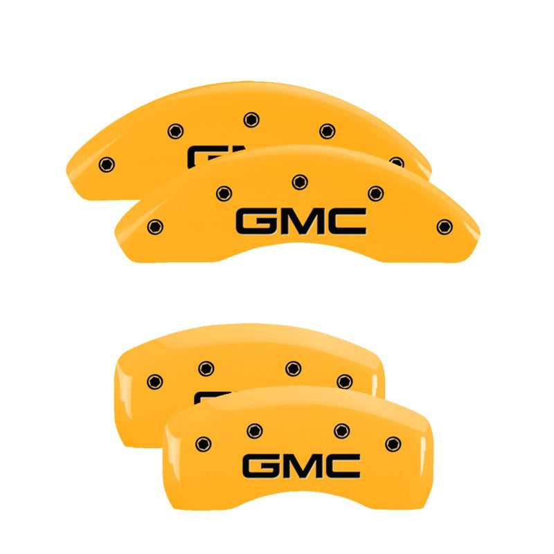 MGP 4 Caliper Covers Engraved Front &amp; Rear GMC Yellow finish black ch - 34002SGMCYL