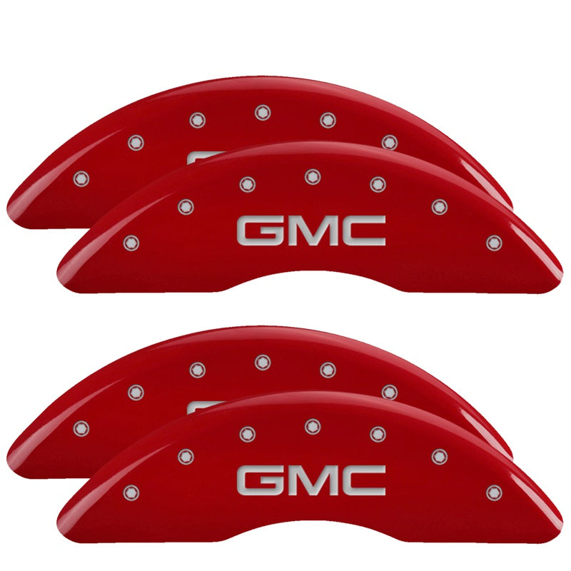 MGP 4 Caliper Covers Engraved Front &amp; Rear GMC Red finish silver ch - 34003SGMCRD