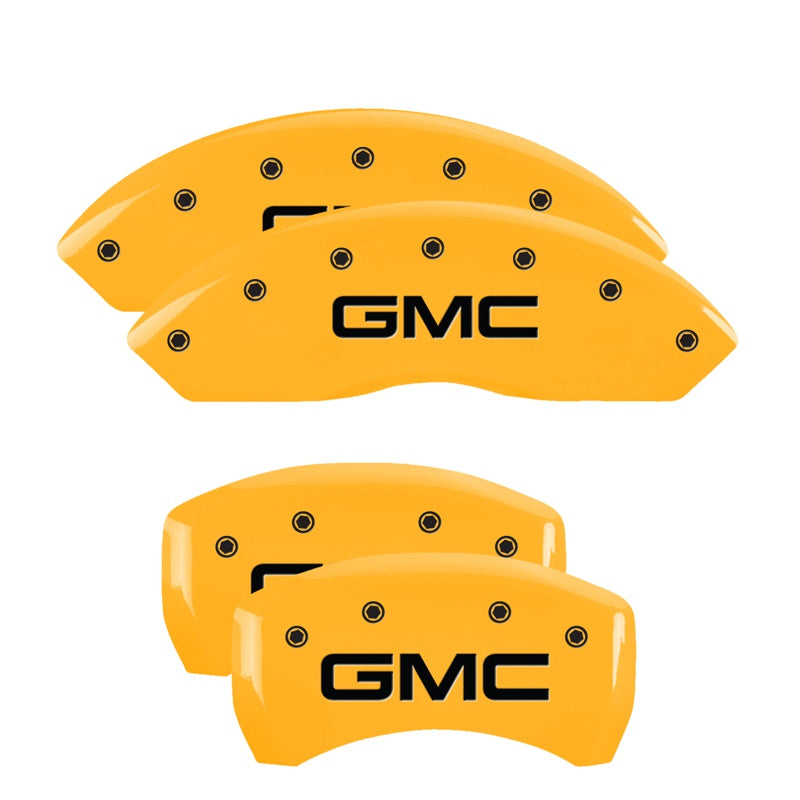 MGP 4 Caliper Covers Engraved Front &amp; Rear GMC Yellow finish black ch - 34209SGMCYL