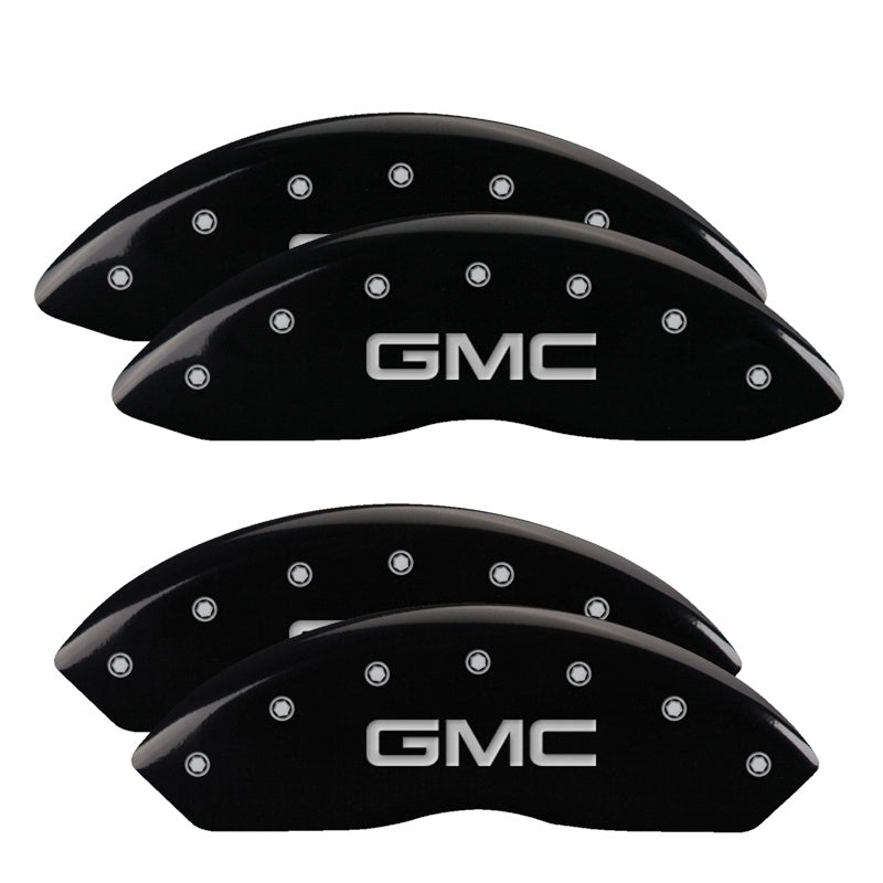 MGP 4 Caliper Covers Engraved Front &amp; Rear GMC Black Finish Silver Char 2009 GMC Savana 2500 - 34211SGMCBK