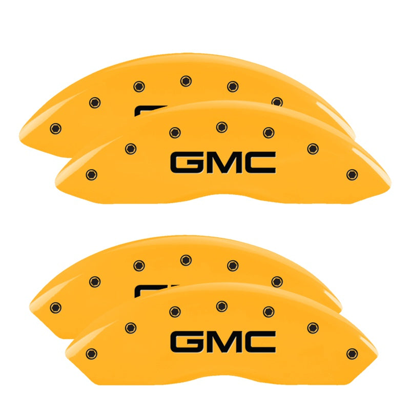 MGP 4 Caliper Covers Engraved Front &amp; Rear GMC Yellow Finish Black Char 2016 GMC Savana 3500 - 34211SGMCYL