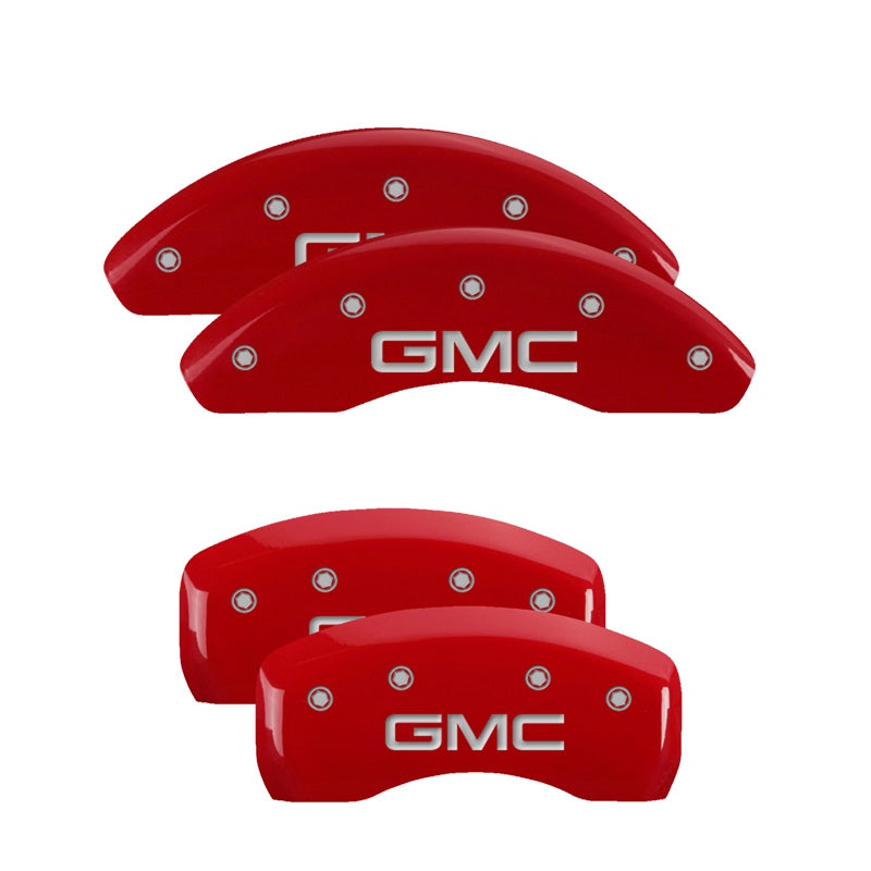 MGP 4 Caliper Covers Engraved Front &amp; Rear GMC Red Finish Silver Char 2019 GMC Terrain - 34215SGMCRD