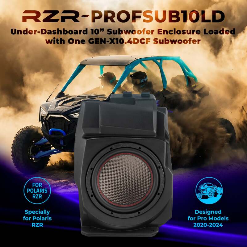 DS18 RZR Pro 20-24 Under Dashboard Subwoofer Enclosure 1 x GEN-X104DCF Included IP65 OEM Fit - RZR-PROFSUB10LD - rear view