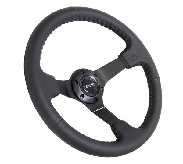 NRG Reinforced Steering Wheel (350mm / 3in. Deep) Bk Leather w/Bk BBall Stitch (Odi Bakchis Edition) - RST-036MB-R - front view