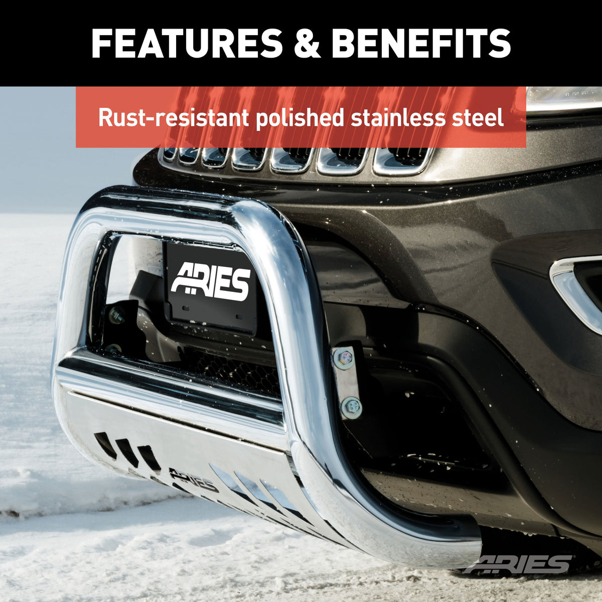 ARIES 35-3007 3-Inch Polished Stainless Steel Bull Bar, No-Drill, Select Ford Expedition, F-150, Lincoln Mark LT