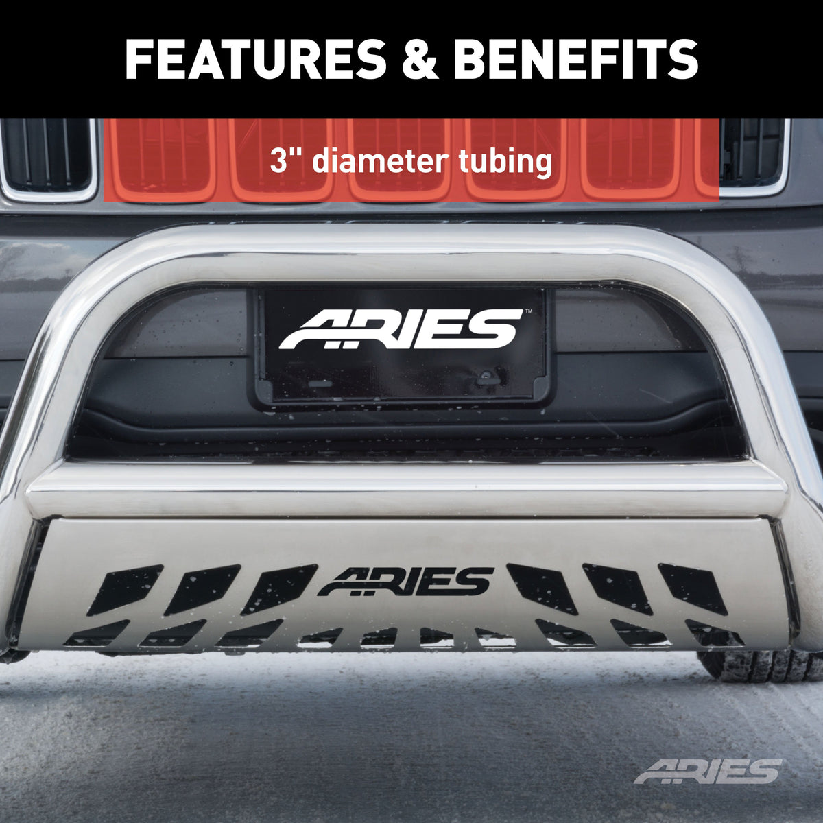 ARIES 35-4002 3-Inch Polished Stainless Steel Bull Bar, No-Drill, Select Chevrolet Avalanche, Silverado, Suburban, GMC Sierra, Yukon XL