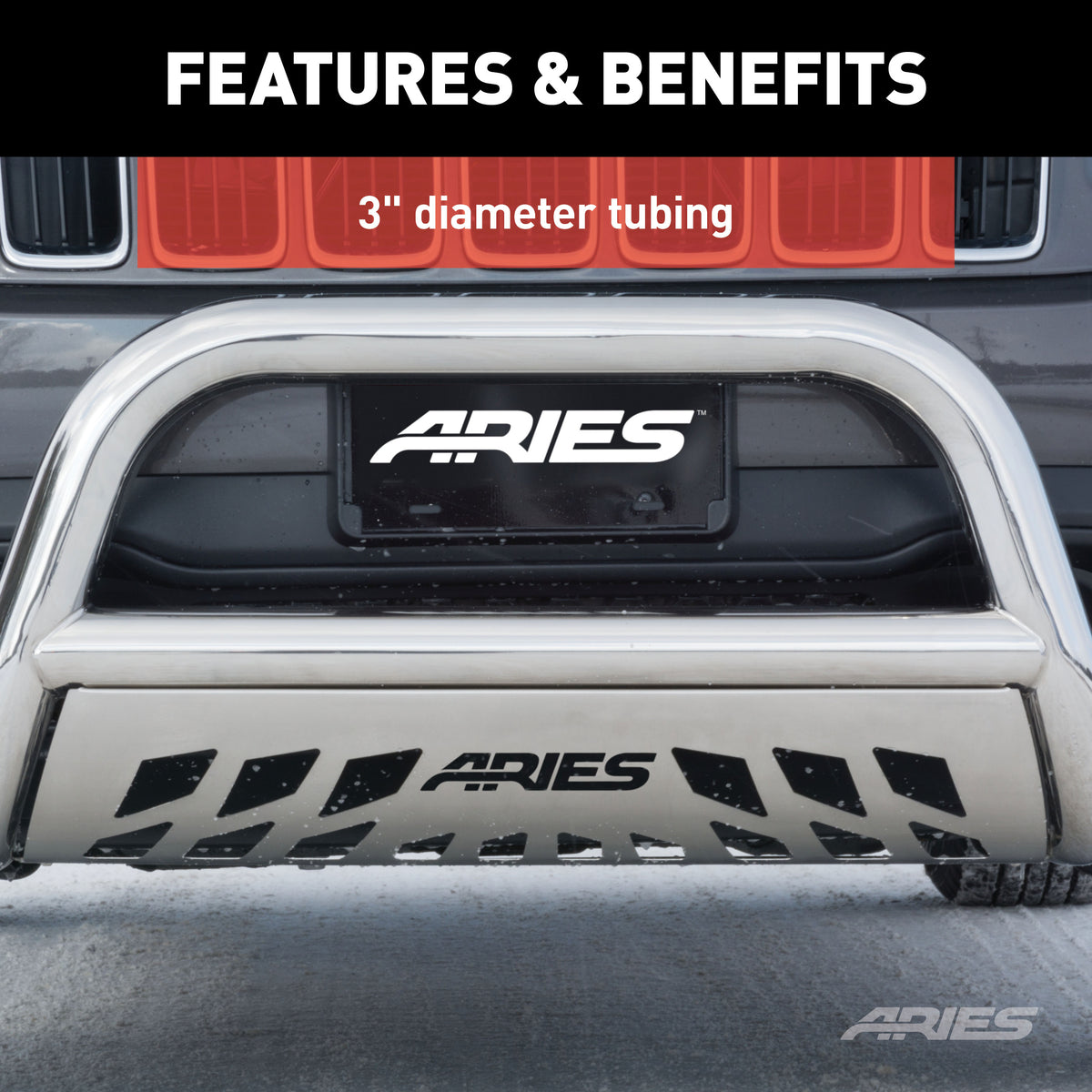 ARIES 35-4016 3-Inch Polished Stainless Steel Bull Bar, No-Drill, Select Escalade, Avalanche, Silverado, Suburban, Tahoe, Sierra 1500, Yukon