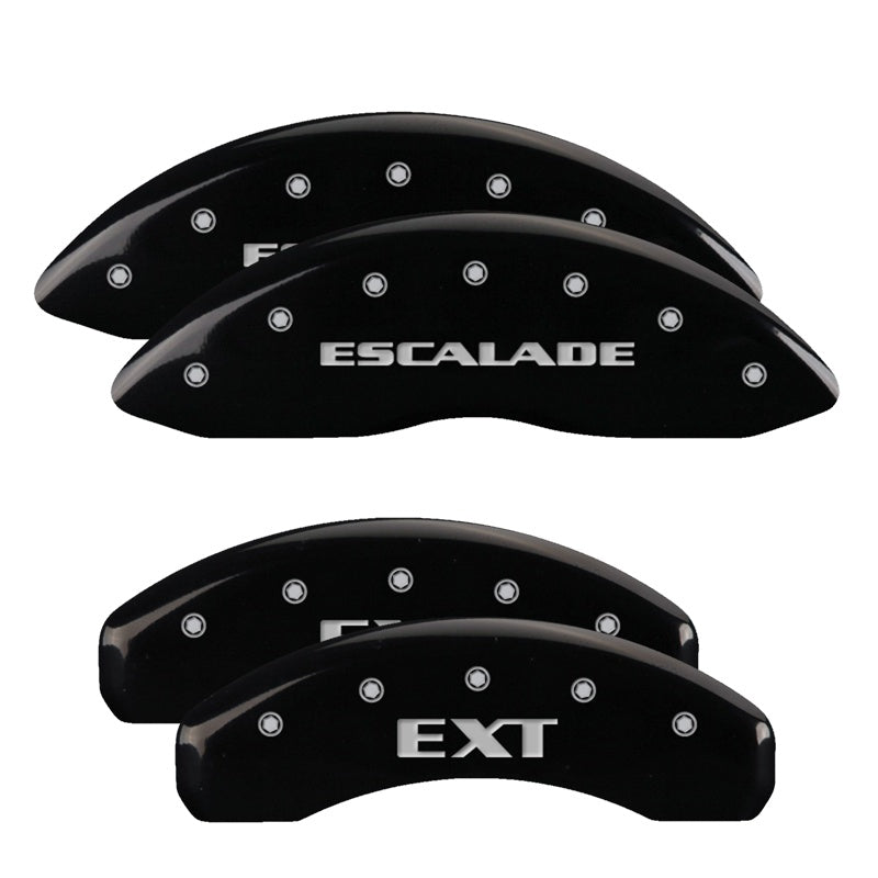 MGP 4 Caliper Covers Engraved Front Escalade Engraved Rear EXT Black finish silver ch - 35014SEXTBK