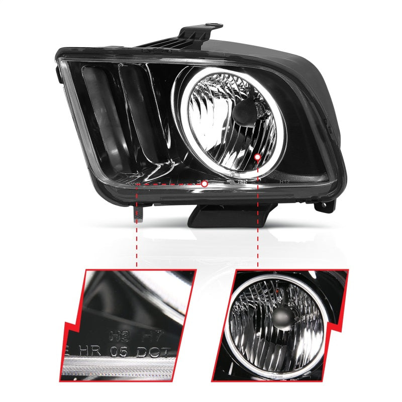 ANZO 2005-2009 Ford Mustang Crystal Headlights w/ Halo Black (CCFL) - 121033