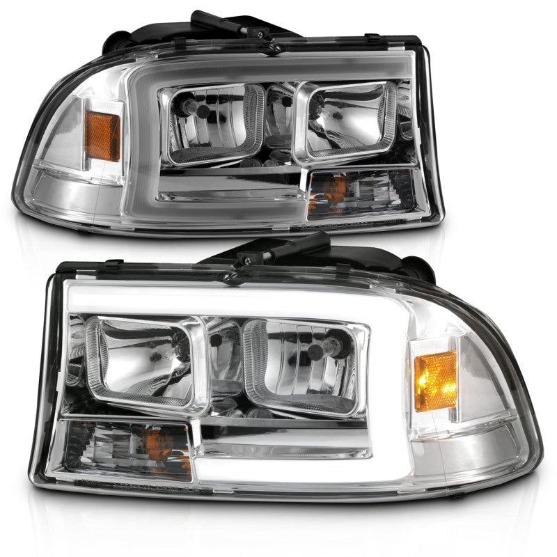 ANZO 97-04 Dodge Dakota/Durango Crystal headlight Set w/ Light Bar Chrome Housing - 111592