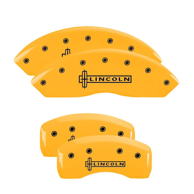 MGP 4 Caliper Covers Engraved Front &amp; Rear Lincoln Yellow Finish Black Char 2009 Lincoln MKX - 36006SLCNYL