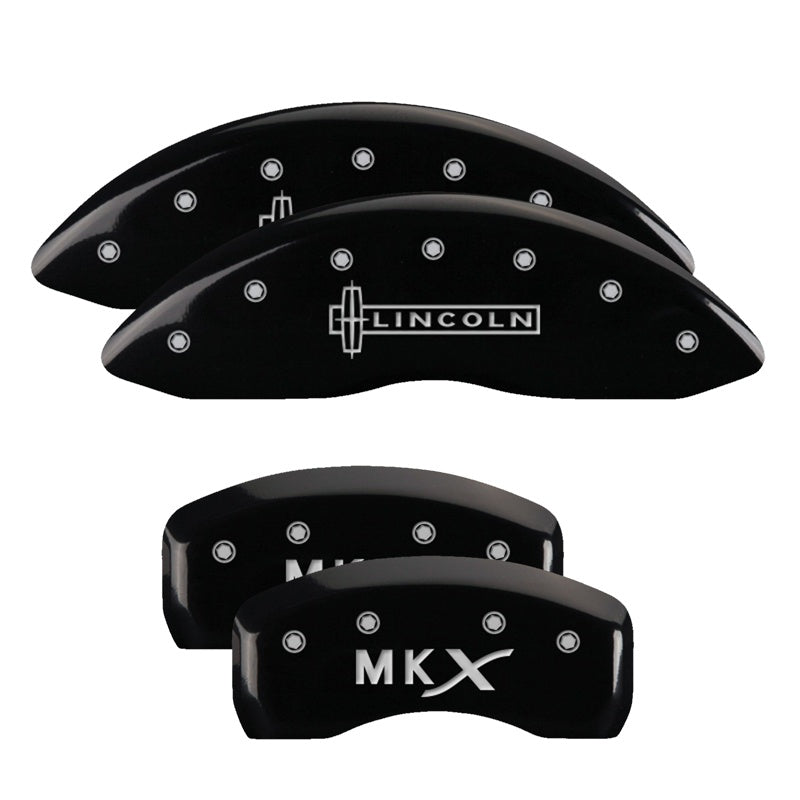 MGP 4 Caliper Covers Engraved Front Lincoln Engraved Rear MKX Black finish silver ch - 36021SLCXBK