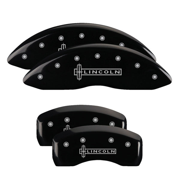 MGP 4 Caliper Covers Engraved Front &amp; Rear Lincoln Black Finish Silver Char 2018 Lincoln Continental - 36023SLCNBK