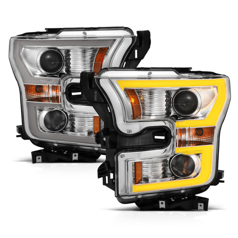 ANZO 2015-2017 Ford F-150 Projector Headlights w/ Plank Style Switchback Chrome w/ Amber - 111358