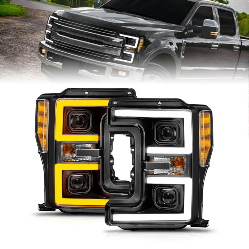 ANZO 17-19 Ford F-250/350/450 SD (w/o Factory LED) LED Proj Headlights w/Light Bar Switchback Blk - 111577