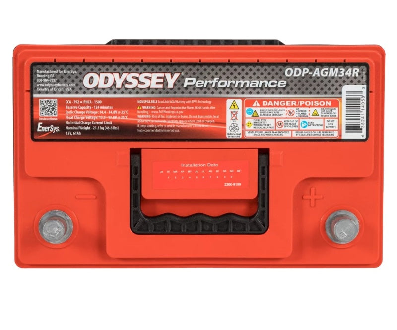 Odyssey Battery Auto/Truck/Heavy Duty &amp; Commercial Performance AGM Battery (34R-790) - ODP-AGM34R