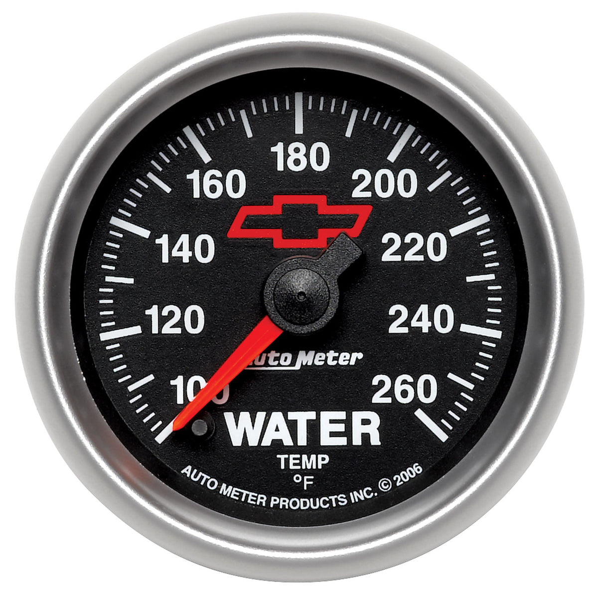 AutoMeter Gauge Water Temp 2-1/16in. 100-260 Deg. F Digital Stepper Motor Chevy Red Bowtie Black - 3655-00406