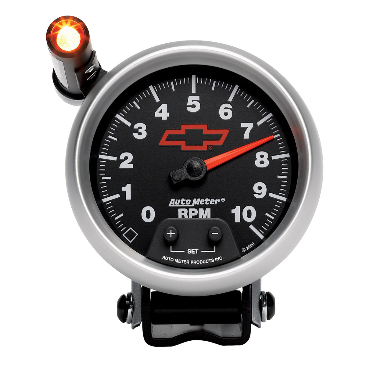 Autometer GM Red Bowtie Black 3-3/4in 0-10000 RPM Pedestal Mount Tachometer Quick-Lite - 3690-00406