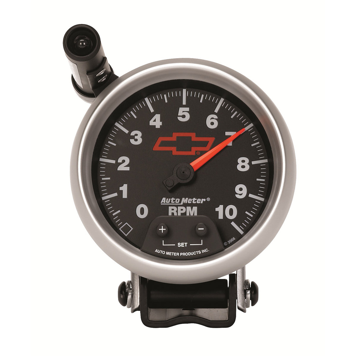 Autometer GM Red Bowtie Black 3-3/4in 0-10000 RPM Pedestal Mount Tachometer Quick-Lite - 3690-00406