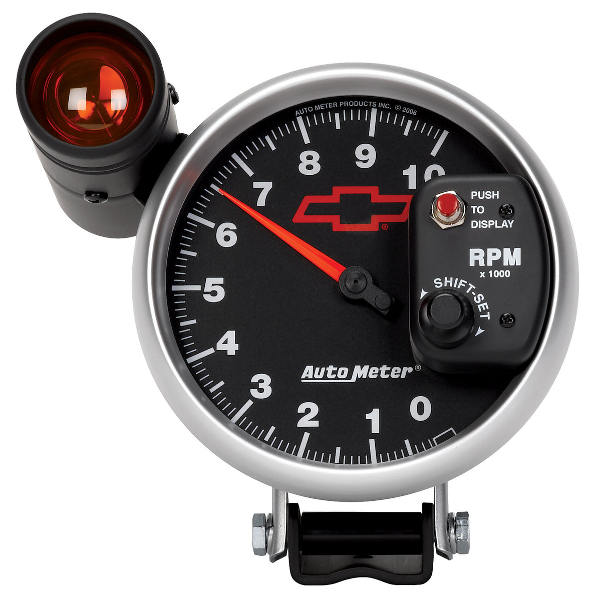 Autometer GM Bowtie Black 5in 10000 RPM Pedestal Electronic Tachometer w/ Ext Shift Light - 3699-00406