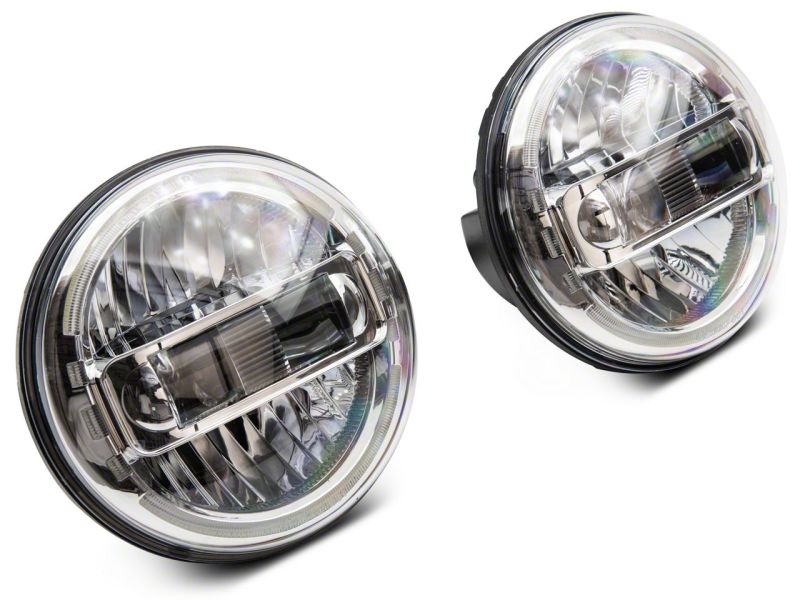Raxiom 97-18 Jeep Wrangler TJ &amp; JK Axial 7-In LED Headlights w/ DRL- Chrome Housing (Clear Lens) - J155569