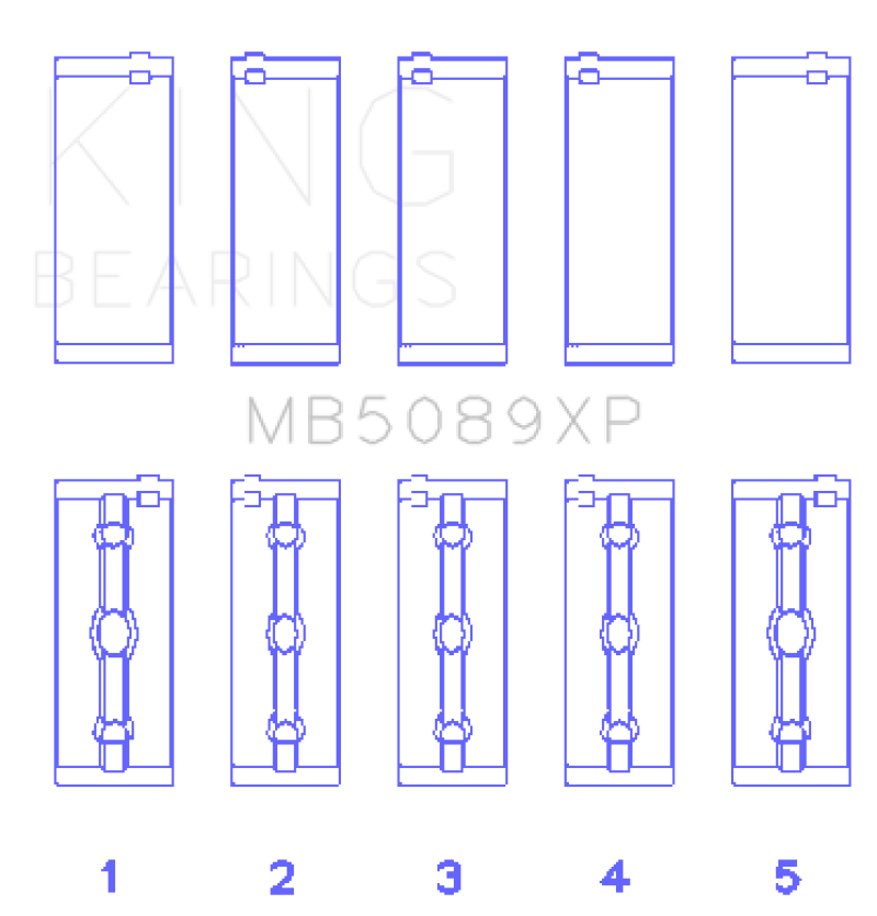 King Toyota 1RZ / 2RZ / 3RZ Crankshaft Main Bearing Set (Set of 5) - MB5089XP