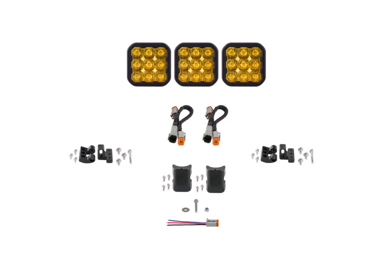 Diode Dynamics SS5 Pro Universal CrossLink 3-Pod Lightbar - Yellow Driving - DD7251