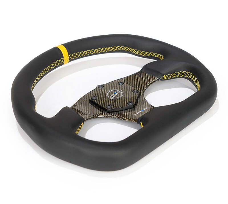 NRG Carbon Fiber Flat Bottom Steering Wheel (320mm) Silver CF Center w/Silver Stitch/Center Mark - RST-024CF/SL - close-up view 2