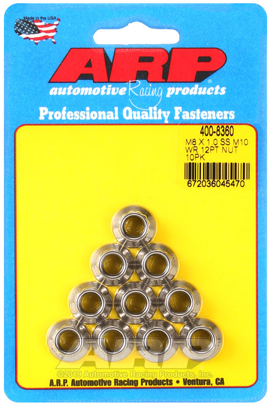 ARP M8 X 1.00 (M10 wr) SS 12pt nut kit - 400-8360