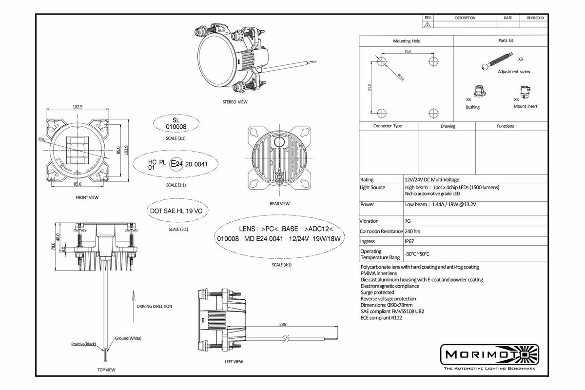 Morimoto - Sealed Beam: Sealed3 (90mm / Low Beam) - LF800