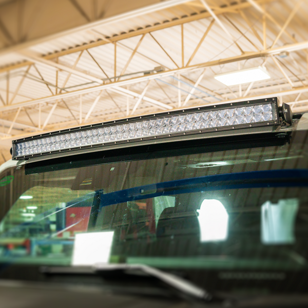 Cali Raised 2021+ Ford Raptor Roof Light Bar Mounting Kit - 5D Optic Osram 42 Inch Dual Row Curved - CR4022 - front view