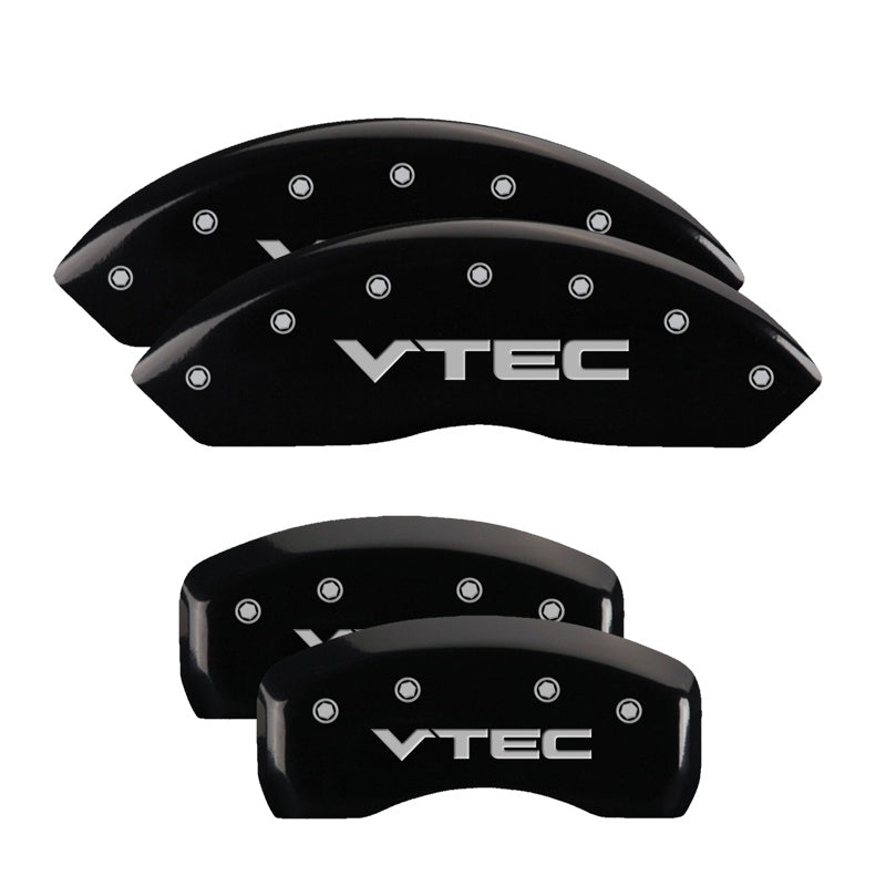 MGP 4 Caliper Covers Engraved Front &amp; Rear Vtech Black finish silver ch - 39005SVTCBK