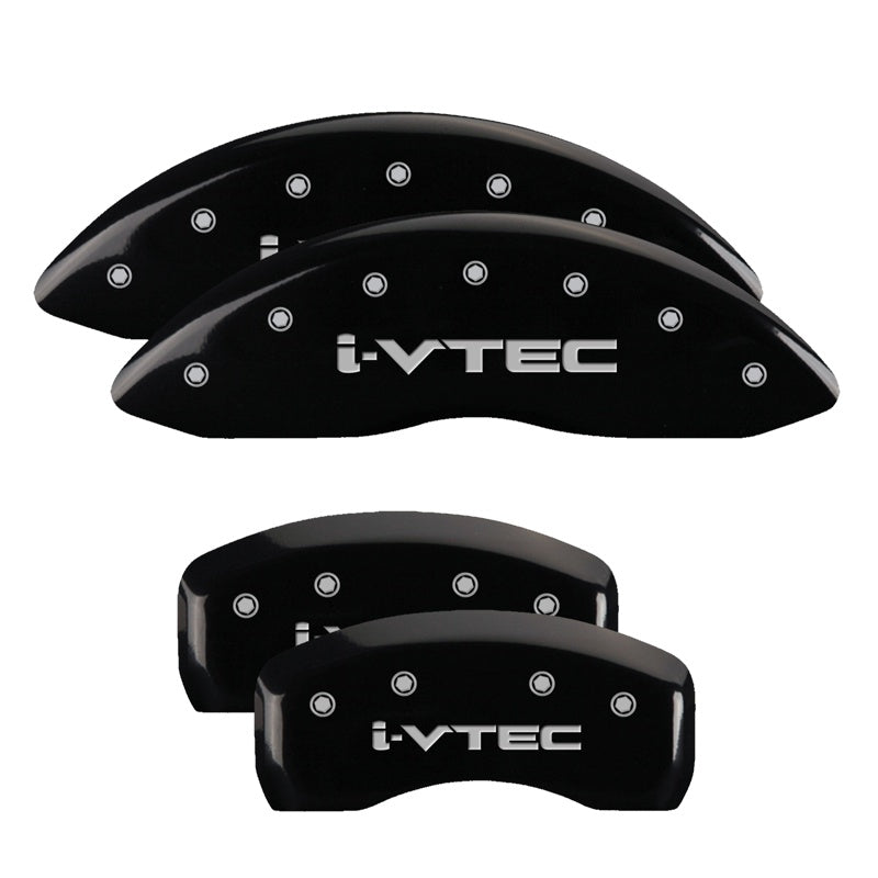MGP 4 Caliper Covers Engraved Front &amp; Rear i-Vtec Black finish silver ch - 39013SIVTBK