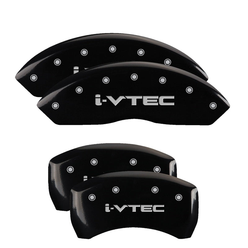 MGP 4 Caliper Covers Engraved Front &amp; Rear i-Vtec Black finish silver ch - 39014SIVTBK