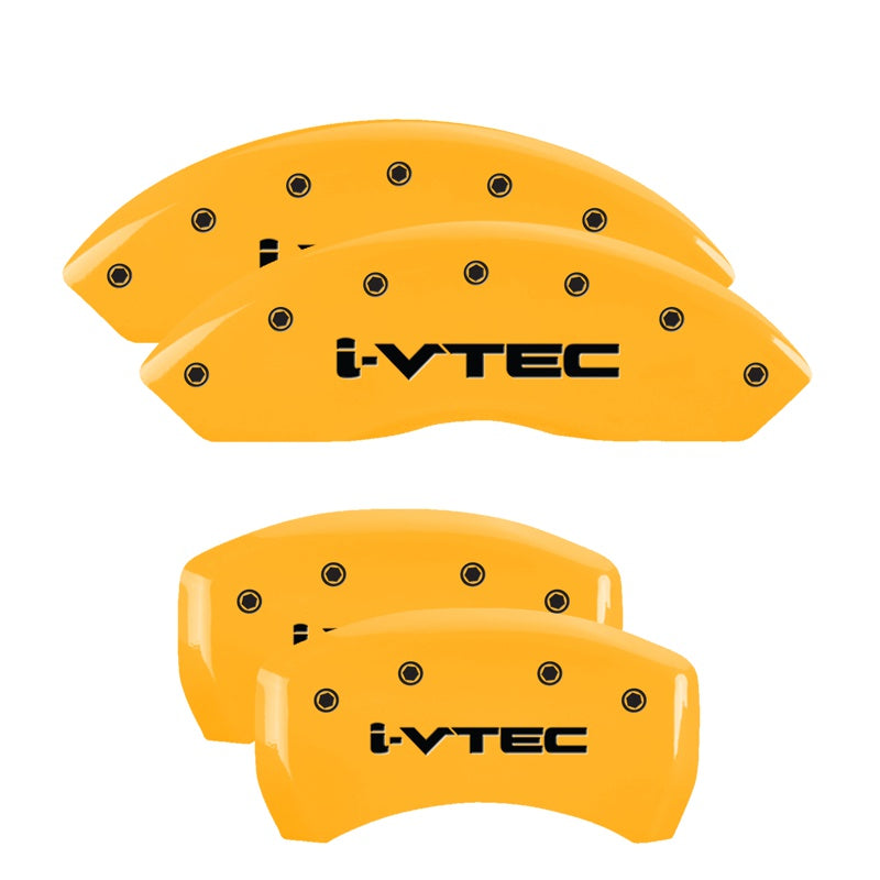 MGP 4 Caliper Covers Engraved Front &amp; Rear i-Vtec Yellow finish black ch - 39014SIVTYL