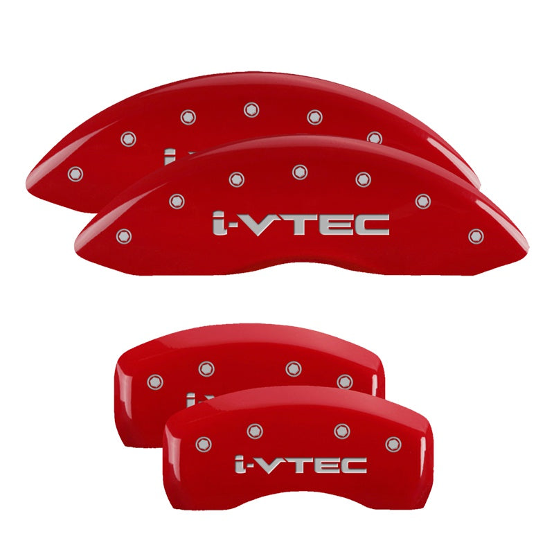 MGP 4 Caliper Covers Engraved Front &amp; Rear I-Vtec Red Finish Silver Char 2017 Acura ILX - 39020SIVTRD