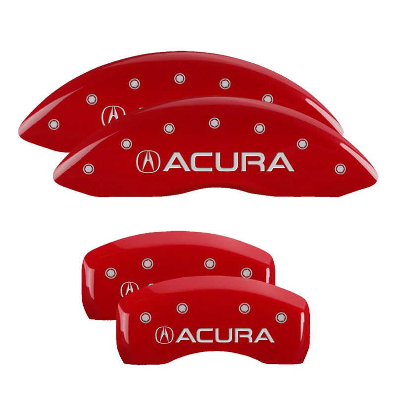 MGP 4 Caliper Covers Engraved Front &amp; Rear Acura Red Finish Silver Char 2017 Acura MDX - 39021SACURD