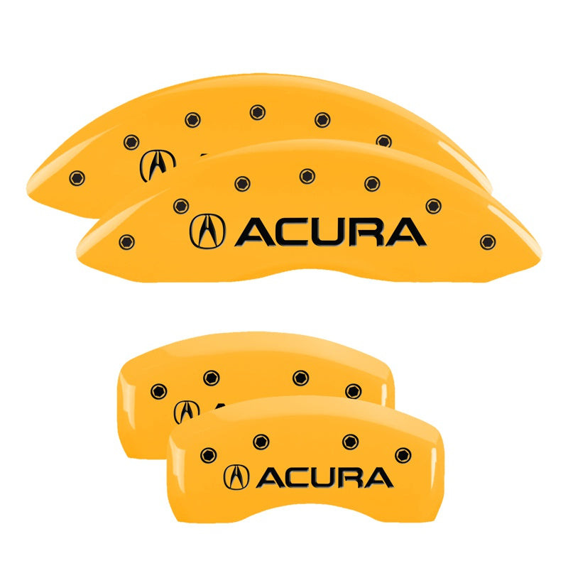 MGP 4 Caliper Covers Engraved Front &amp; Rear Acura Yellow Finish Black Char 2017 Acura MDX - 39021SACUYL