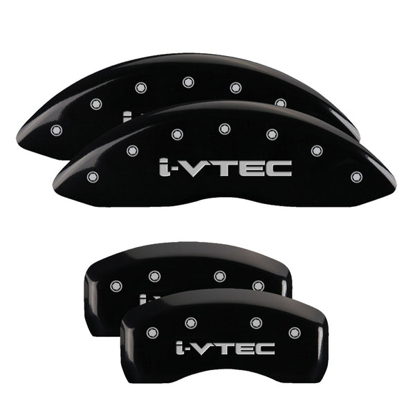 MGP 4 Caliper Covers Engraved Front &amp; Rear I-Vtec Black Finish Silver Char 2017 Acura MDX - 39021SIVTBK
