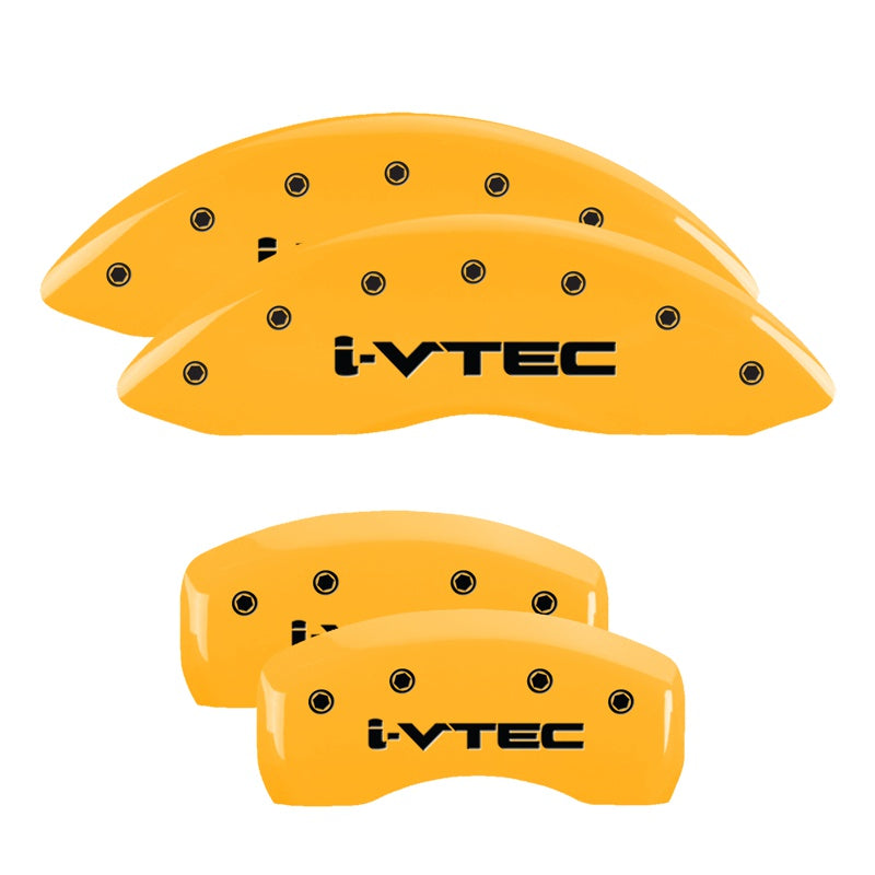 MGP 4 Caliper Covers Engraved Front &amp; Rear I-Vtec Yellow Finish Black Char 2017 Acura MDX - 39021SIVTYL