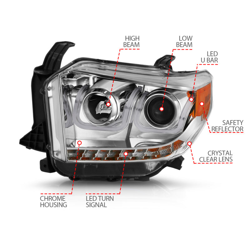 ANZO 2014-2015 Toyota Tundra Projector Headlights w/ U-Bar Chrome w/ DRL - 111327