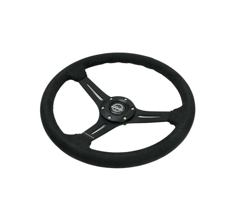 NRG Reinforced Suede Racing Steering Wheel 350mm / 2.5in Deep / 4mm Matte Black Spoke - RST-030S-BK - front view