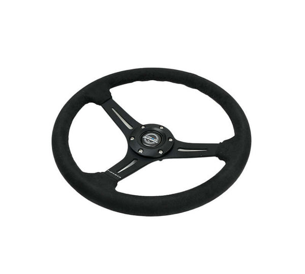 NRG Reinforced Suede Racing Steering Wheel 350mm / 2.5in Deep / 4mm Matte Black Spoke - RST-030S-BK - front view