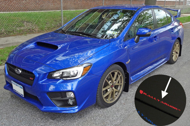 Rally Armor 15-21 Subaru WRX/STI (Sedan ONLY) Blue UR Mud Flap w/ White Logo - MF32-UR-BL/WH