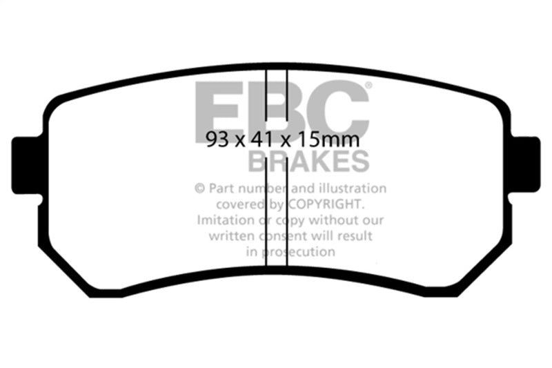 EBC 09-12 Hyundai Elantra 2.0 Touring Yellowstuff Rear Brake Pads - DP41769R for 2011-2018 Kia Sportage - front view