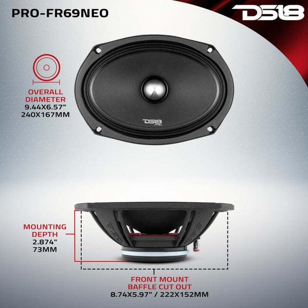 DS18 6x9in 250 Watts RMS 4 ohm Neodymium Full Range Loudspeaker - PRO-FR69NEO - front view